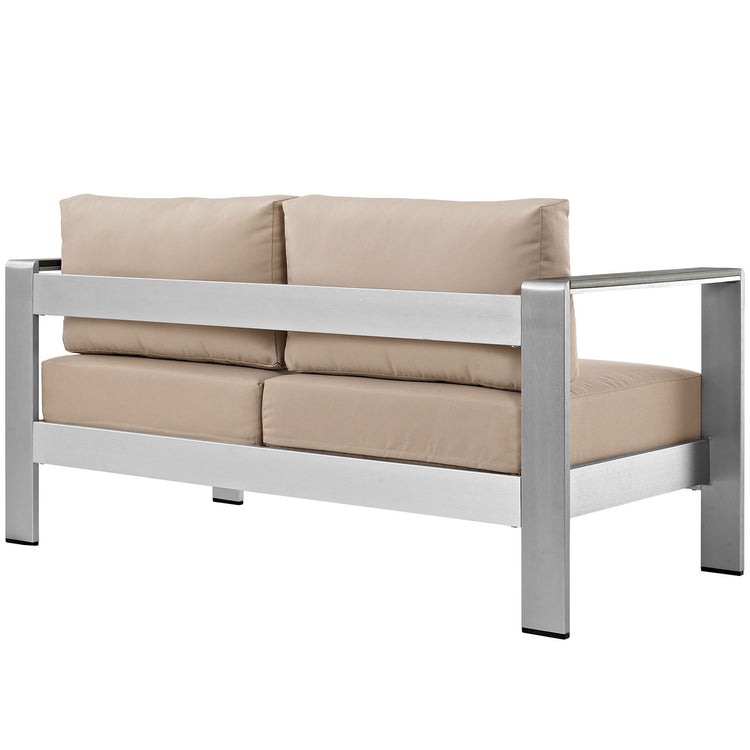 Shore Outdoor Patio Aluminum Loveseat - Silver Beige