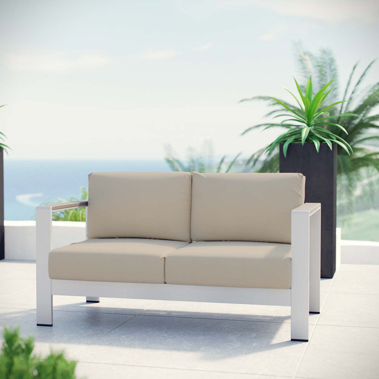 Shore Outdoor Patio Aluminum Loveseat - Silver Beige