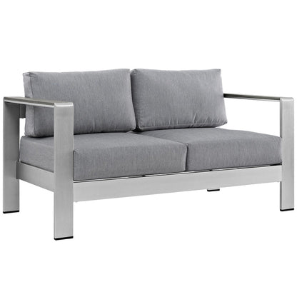 Shore Outdoor Patio Aluminum Loveseat - Silver Gray