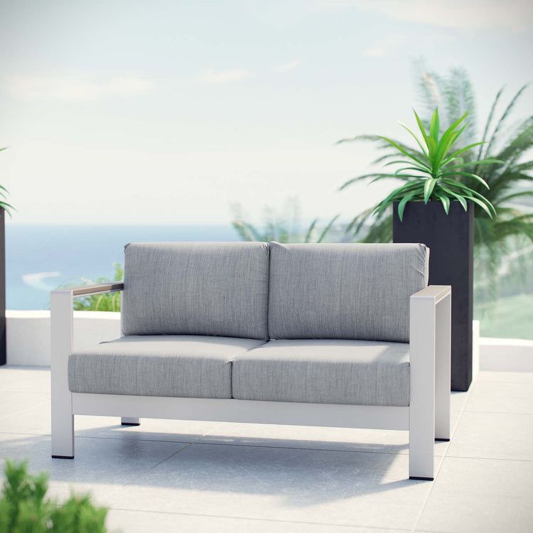 Shore Outdoor Patio Aluminum Loveseat - Silver Gray
