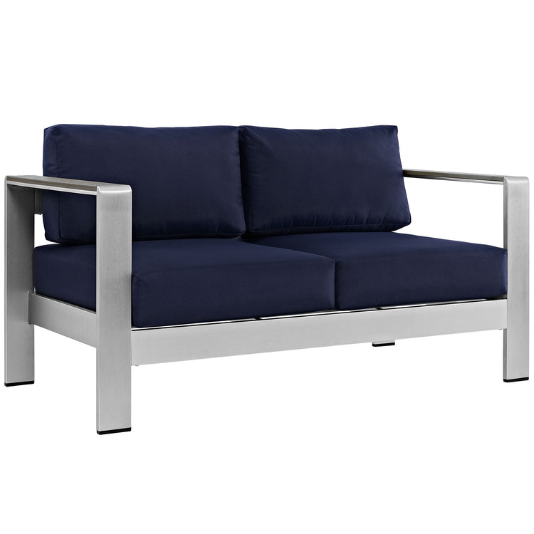 Shore Outdoor Patio Aluminum Loveseat - Silver Navy