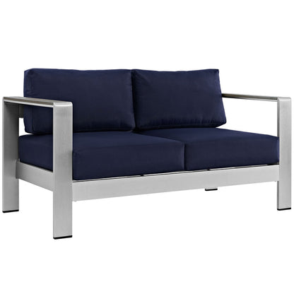 Shore Outdoor Patio Aluminum Loveseat - Silver Navy