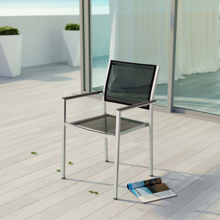 Shore Outdoor Patio Aluminum Dining Chair - Silver Black