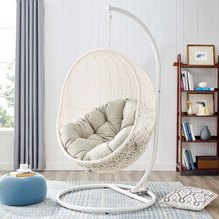 Hide Outdoor Patio Swing Chair With Stand - White Beige