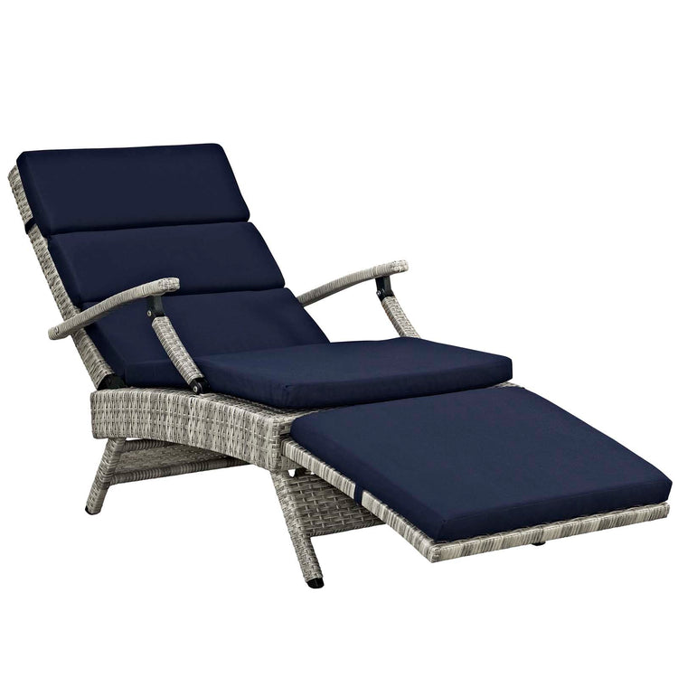 Envisage Chaise Outdoor Patio Wicker Rattan Lounge Chair - Light Gray Navy