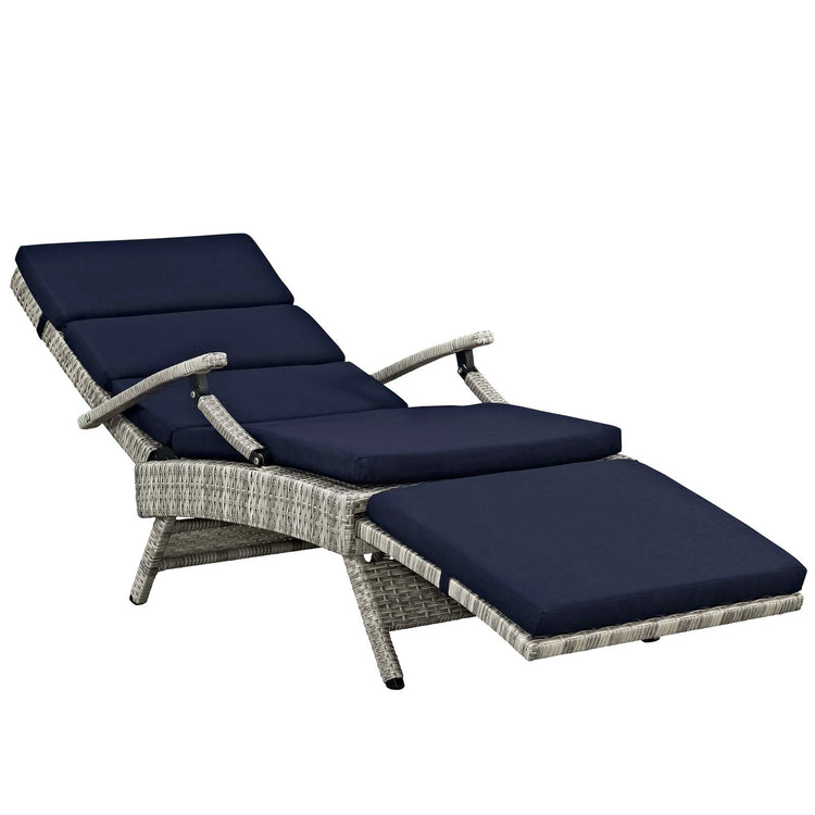 Envisage Chaise Outdoor Patio Wicker Rattan Lounge Chair - Light Gray Navy