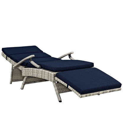 Envisage Chaise Outdoor Patio Wicker Rattan Lounge Chair - Light Gray Navy