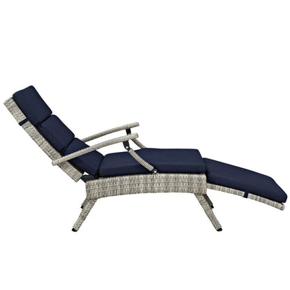 Envisage Chaise Outdoor Patio Wicker Rattan Lounge Chair - Light Gray Navy