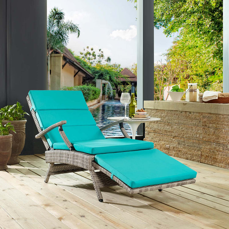 Envisage Chaise Outdoor Patio Wicker Rattan Lounge Chair - Light Gray Turquoise