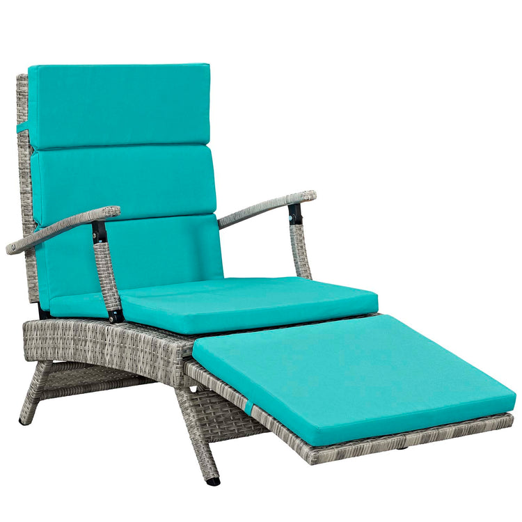 Envisage Chaise Outdoor Patio Wicker Rattan Lounge Chair - Light Gray Turquoise