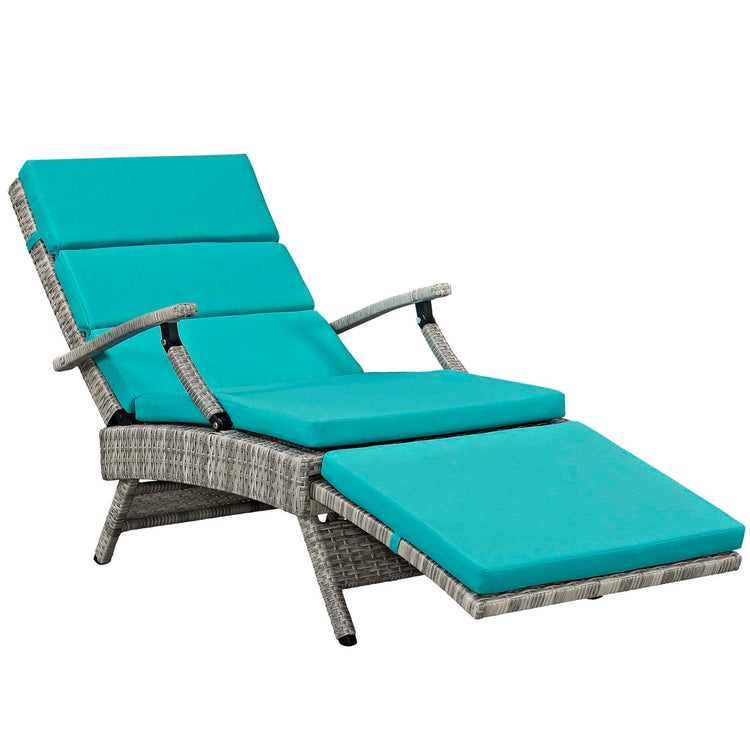 Envisage Chaise Outdoor Patio Wicker Rattan Lounge Chair - Light Gray Turquoise