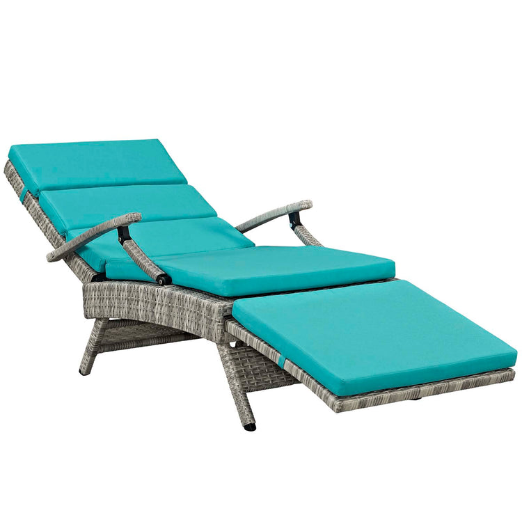 Envisage Chaise Outdoor Patio Wicker Rattan Lounge Chair - Light Gray Turquoise
