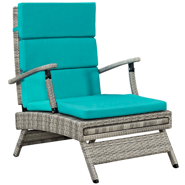 Envisage Chaise Outdoor Patio Wicker Rattan Lounge Chair - Light Gray Turquoise