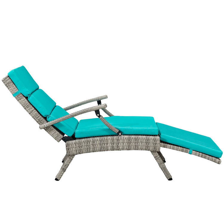 Envisage Chaise Outdoor Patio Wicker Rattan Lounge Chair - Light Gray Turquoise