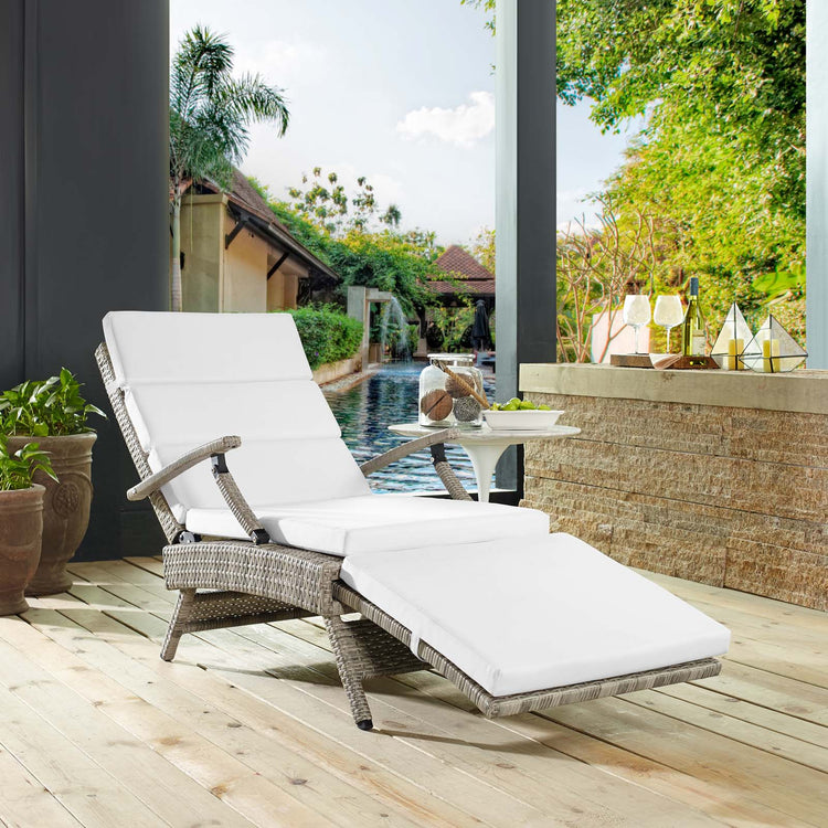 Envisage Chaise Outdoor Patio Wicker Rattan Lounge Chair - Light Gray White