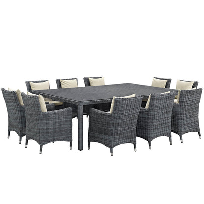 Summon 11 Piece Outdoor Patio Sunbrella® Dining Set - Antique Canvas Beige