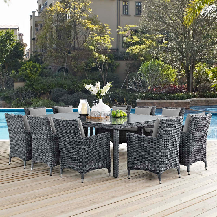 Summon 11 Piece Outdoor Patio Sunbrella® Dining Set - Canvas Gray