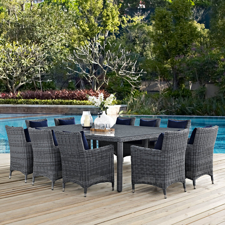 Summon 11 Piece Outdoor Patio Sunbrella® Dining Set - Canvas Navy