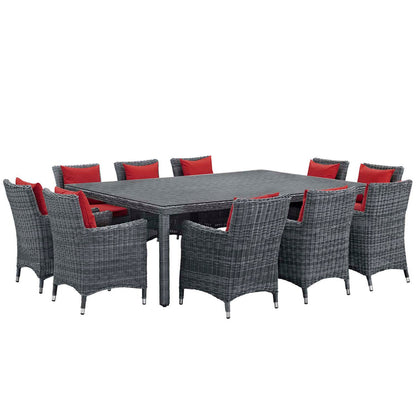 Summon 11 Piece Outdoor Patio Sunbrella® Dining Set - Canvas Red