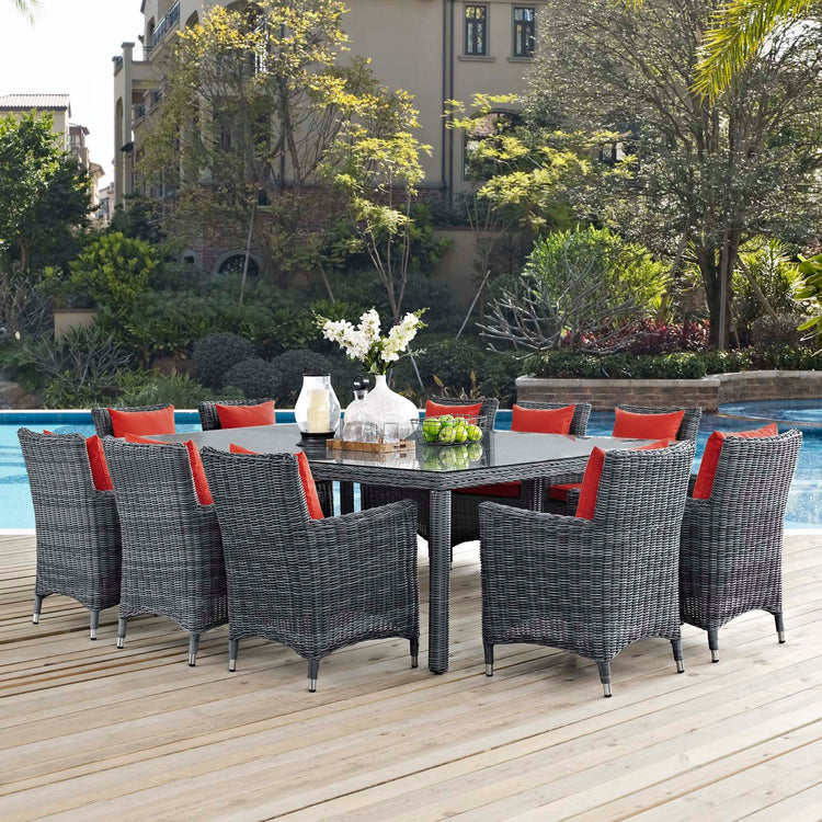 Summon 11 Piece Outdoor Patio Sunbrella® Dining Set - Canvas Red