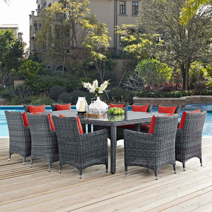 Summon 11 Piece Outdoor Patio Sunbrella® Dining Set - Canvas Red