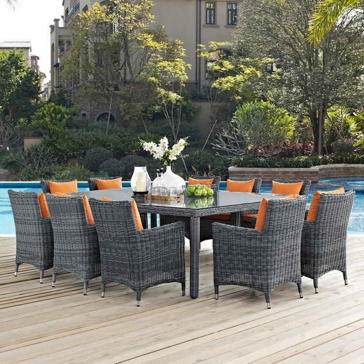 Summon 11 Piece Outdoor Patio Sunbrella® Dining Set - Canvas Tuscan