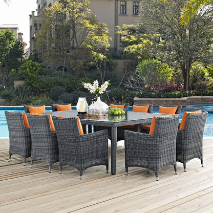 Summon 11 Piece Outdoor Patio Sunbrella® Dining Set - Canvas Tuscan