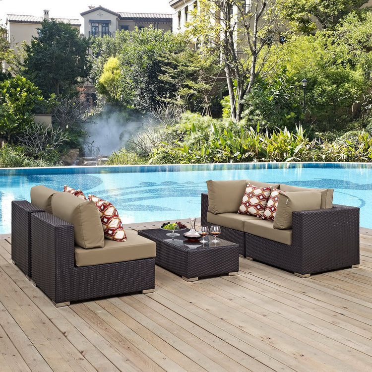 Convene 5 Piece Outdoor Sectional Set - Espresso Mocha