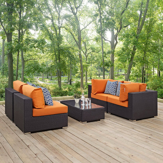 Convene 5 Piece Outdoor Sectional Set - Espresso Orange
