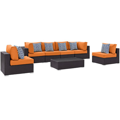 Convene 7 Piece Outdoor Sectional Set - Espresso Orange