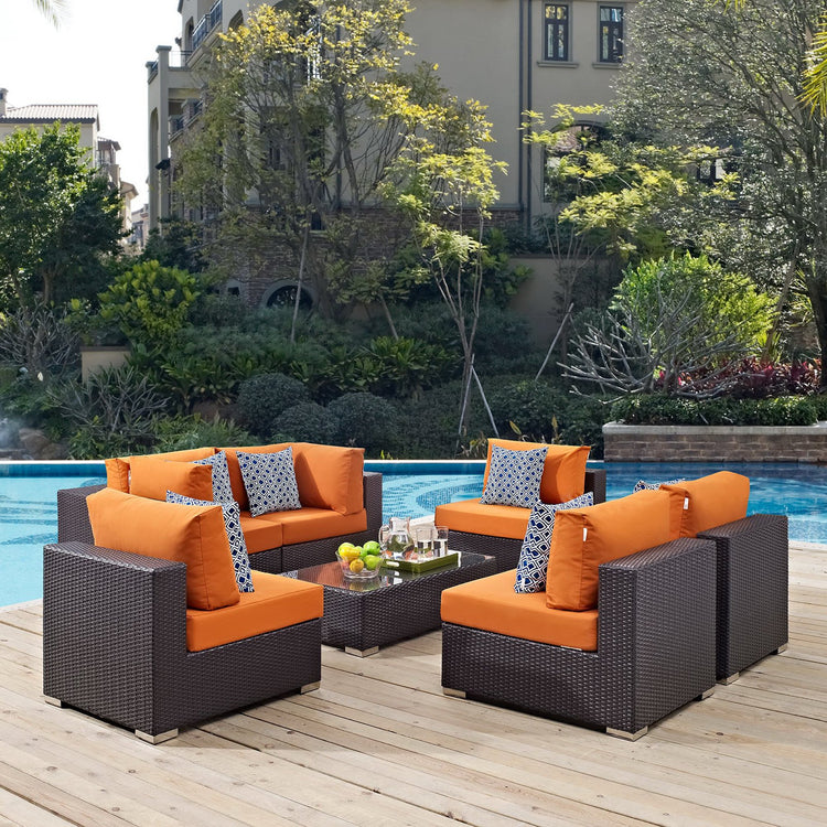 Convene 7 Piece Outdoor Sectional Set - Espresso Orange