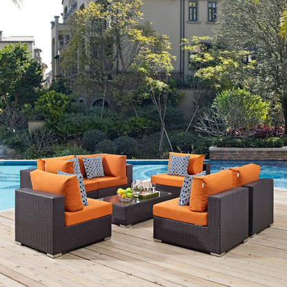 Convene 7 Piece Outdoor Sectional Set - Espresso Orange