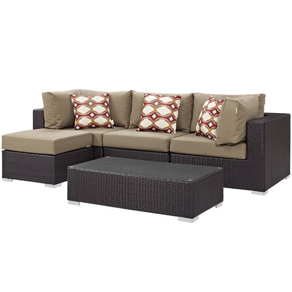 Convene 5 Piece Outdoor Sectional Set - Espresso Mocha