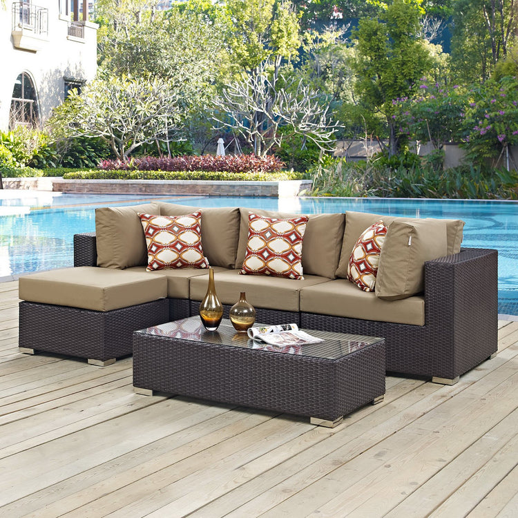 Convene 5 Piece Outdoor Sectional Set - Espresso Mocha