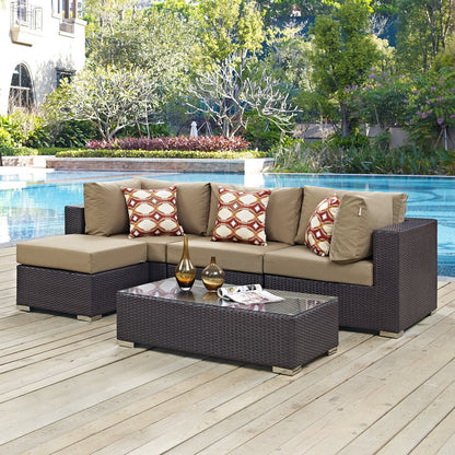 Convene 5 Piece Outdoor Sectional Set - Espresso Mocha