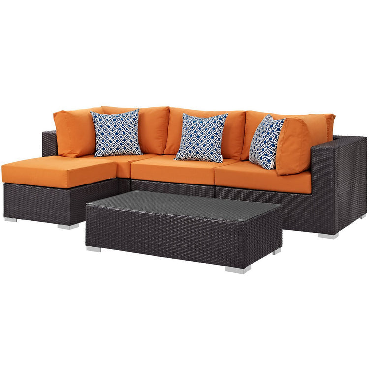 Convene 5 Piece Outdoor Sectional Set - Espresso Orange