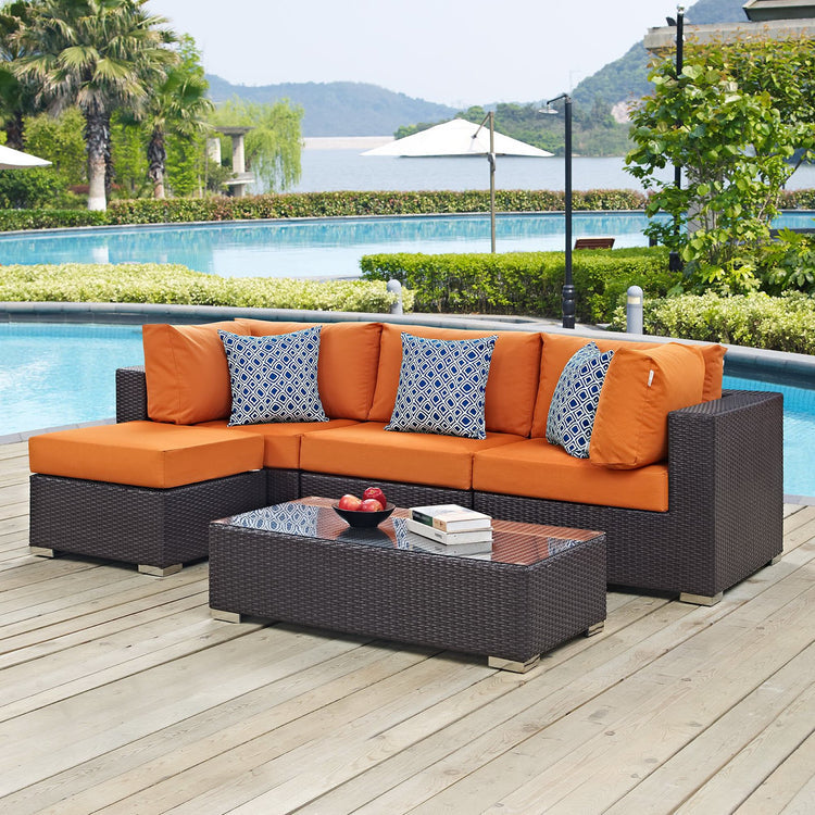 Convene 5 Piece Outdoor Sectional Set - Espresso Orange