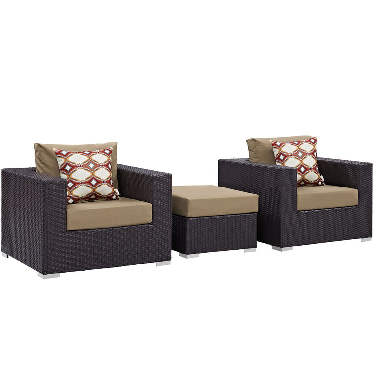 Convene 3 Piece Outdoor Patio Sofa Set - Espresso Mocha