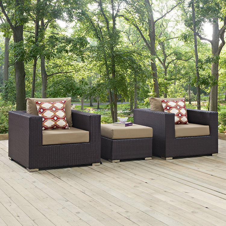 Convene 3 Piece Outdoor Patio Sofa Set - Espresso Mocha