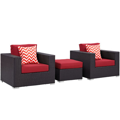 Convene 3 Piece Outdoor Patio Sofa Set - Espresso Red
