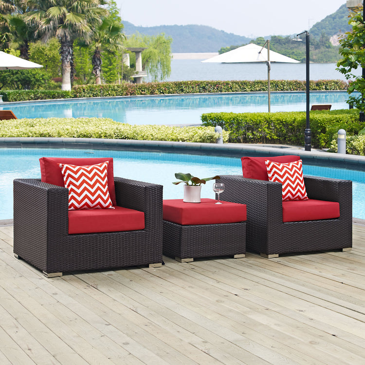 Convene 3 Piece Outdoor Patio Sofa Set - Espresso Red