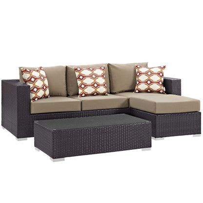 Convene 3 Piece Outdoor Patio Sofa Set - Espresso Mocha
