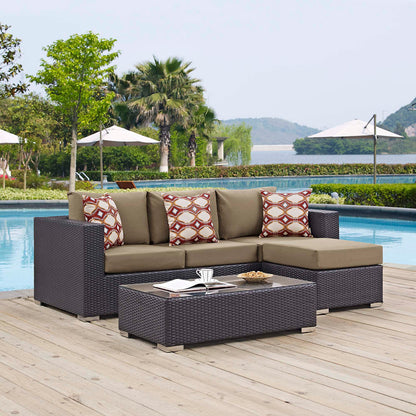 Convene 3 Piece Outdoor Patio Sofa Set - Espresso Mocha