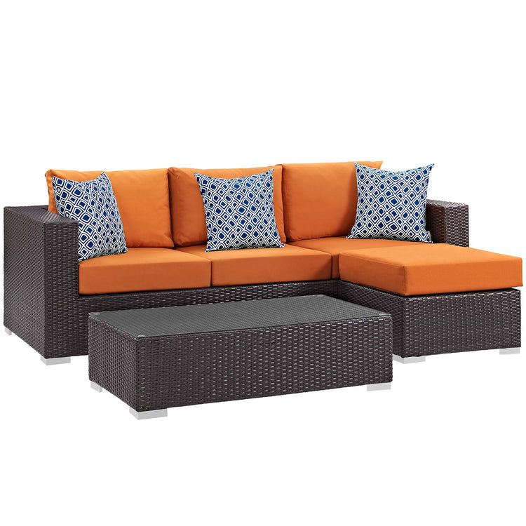 Convene 3 Piece Outdoor Patio Sofa Set - Espresso Orange