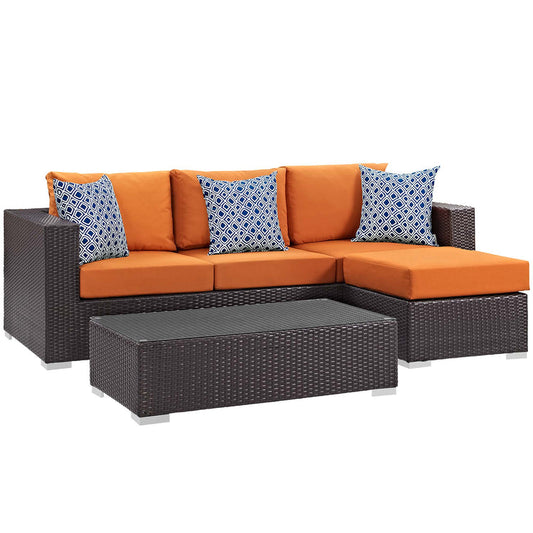 Convene 3 Piece Outdoor Patio Sofa Set - Espresso Orange