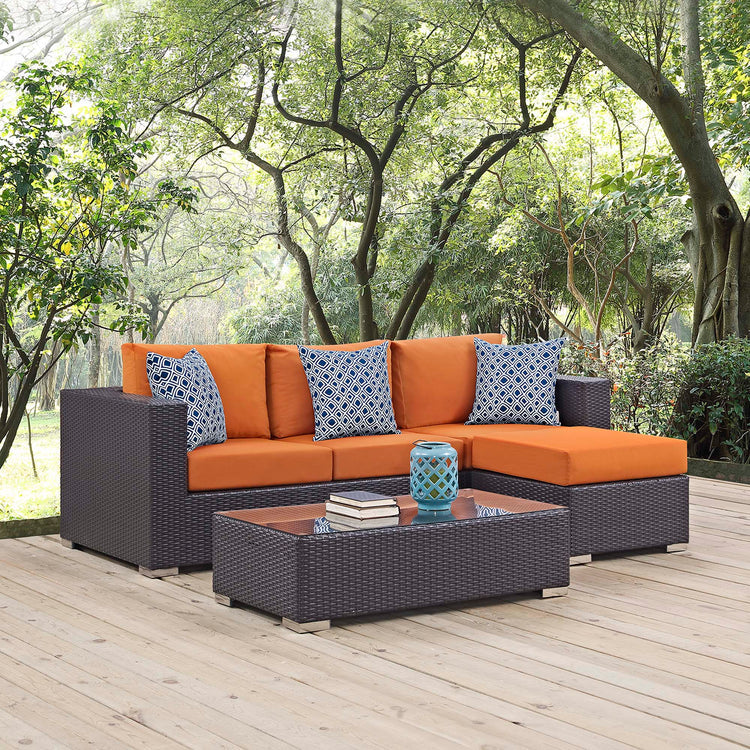 Convene 3 Piece Outdoor Patio Sofa Set - Espresso Orange