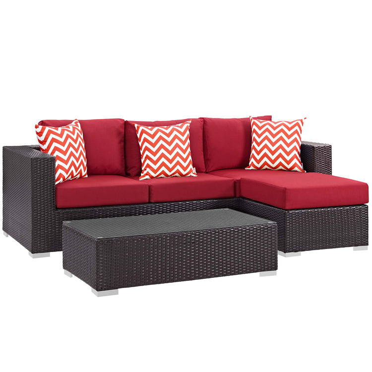 Convene 3 Piece Outdoor Patio Sofa Set - Espresso Red