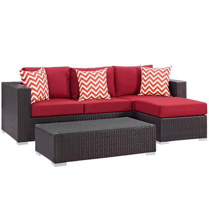 Convene 3 Piece Outdoor Patio Sofa Set - Espresso Red