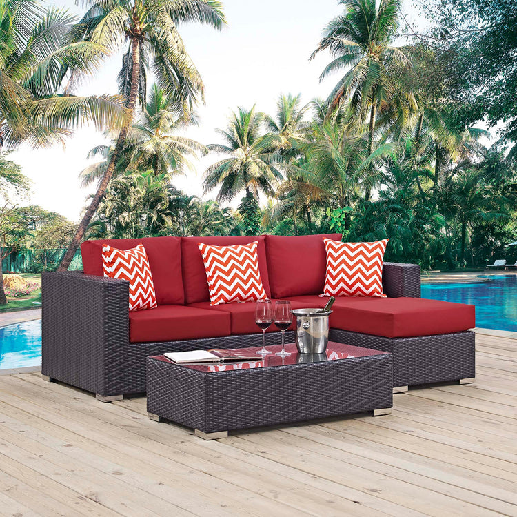 Convene 3 Piece Outdoor Patio Sofa Set - Espresso Red