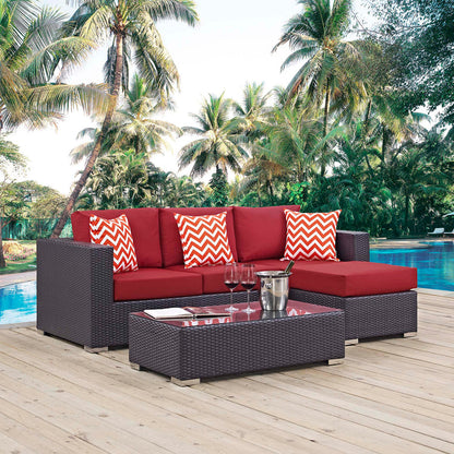 Convene 3 Piece Outdoor Patio Sofa Set - Espresso Red